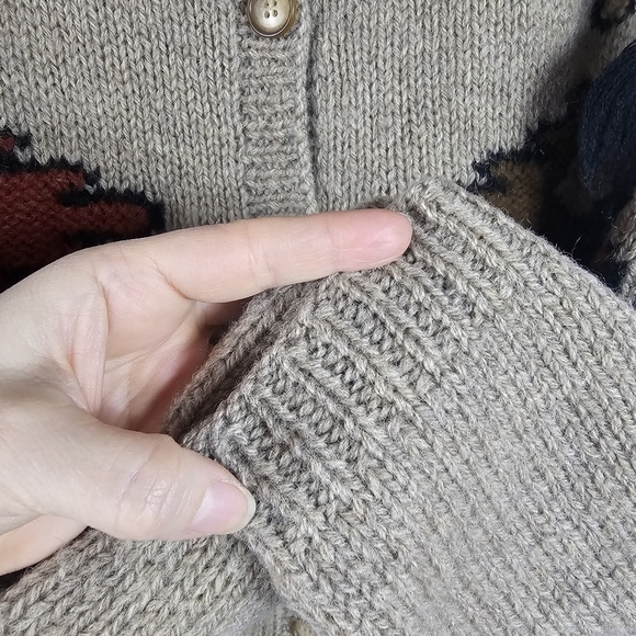 Vtg Jayson Younger Womens Wool Aztec Cardigan Sz L Tan Apron Pockets Art to Wear - Picture 3 of 10